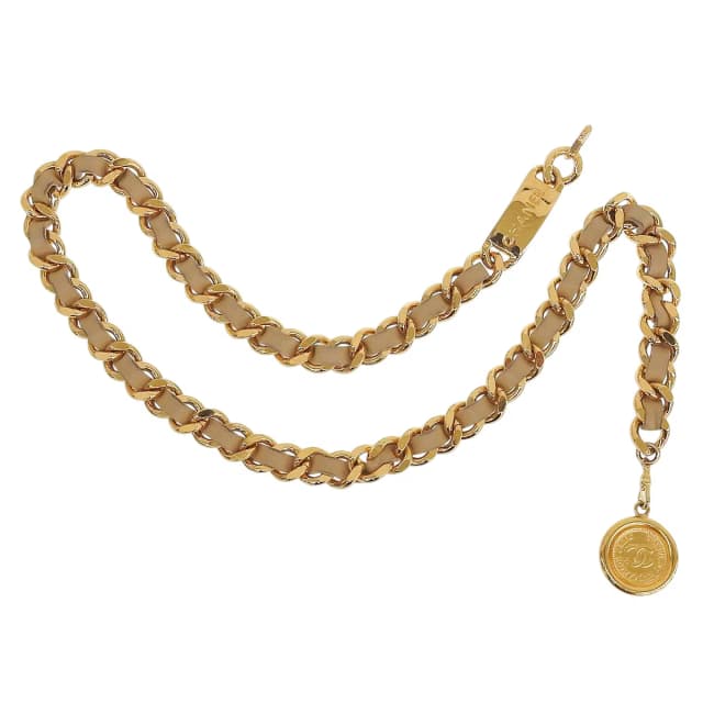 Chanel CC Mark Coin Motif Chain Belt Beige/Gold from VINTAGE QOO TOKYO, photo 1 of 1