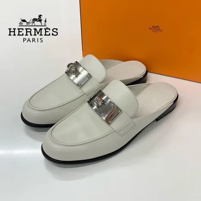 Hermès Jota Leather Kelly Mules Off White in White Leather from The Reluxe, photo 1 of 1