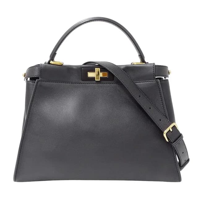 Fendi 2-Way Shoulder Bag Leather Peekaboo Regular Black Handle Simple in Black Leather from The Reluxe, photo 1 of 1