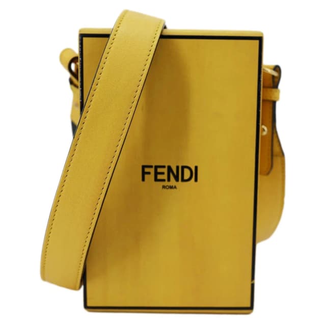 Fendi Vertical Box Vitello Leather Crossbody Bag Yellow in Yellow Leather from Dallas Designer Handbags, photo 1 of 1