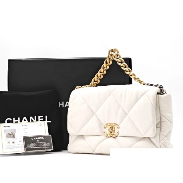Lambskin Chanel 19 Mini Bag Flap White in White Lambskin from The Reluxe, photo 1 of 1