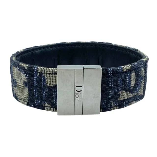 Dior Oblique Bracelet Bangle Jacquard Canvas Leather Metal Navy in Navy Canvas from The Reluxe, photo 1 of 1