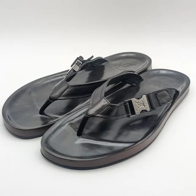 Leather LV Logo Black Sandals Thong Beach in Black Leather from The Reluxe, photo 1 of 1