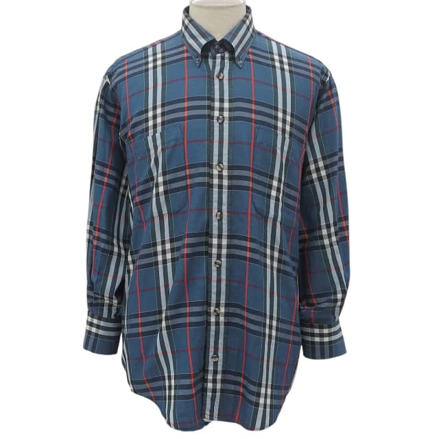 Burberry Novacheck pattern logo button long-sleeve shirt #L blue/multi from VINTAGE QOO TOKYO, photo 1 of 1