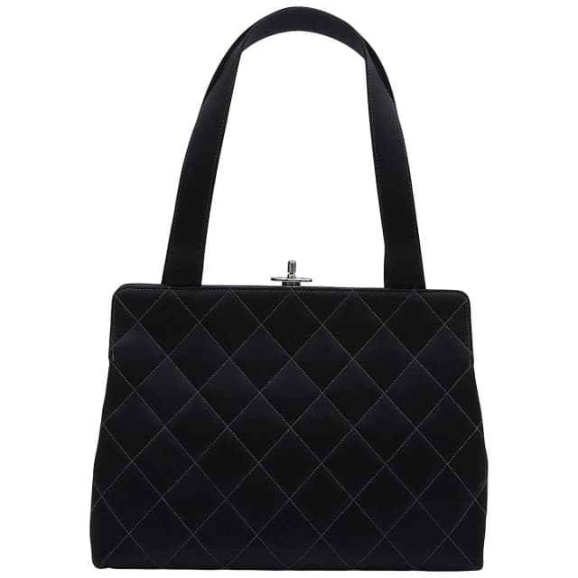 Chanel Around 1997 production silk satin CC turn-lock kiss-lock handbag, black from VINTAGE QOO TOKYO, photo 1 of 1