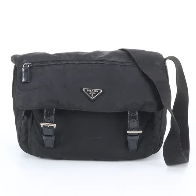 Prada Tessuto Nylon Triangle Logo Leather Shoulder Bag Crossbody Messenger Black in Black Nylon from The Reluxe, photo 1 of 1