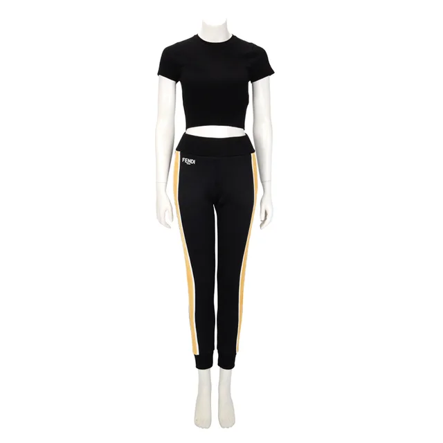Fendi Jersey & Velvet Logo Track Pants IT 38 in Black & Yellow Velvet from Blue Spinach, photo 1 of 1