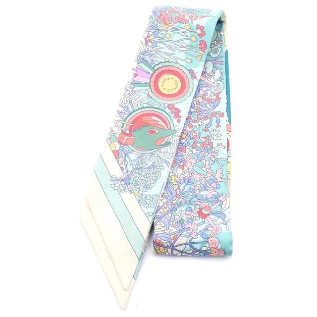 Hermès Twilly Pony Pit Stop Scarf Silk White Multicolor in White Silk from The Reluxe, photo 1 of 1