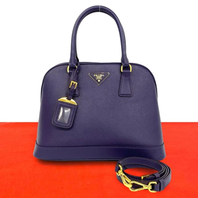 Prada Triangle Logo Saffiano Leather 2-Way Shoulder Bag Mini Tote Purple in Purple Saffiano leather from The Reluxe, photo 1 of 1