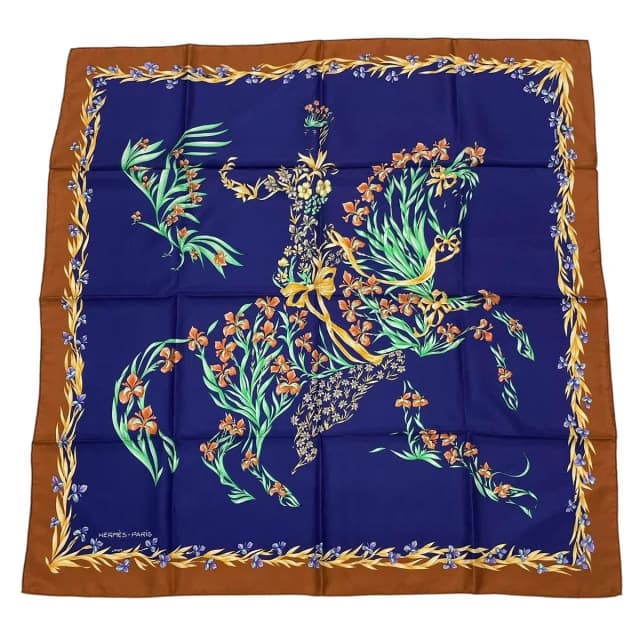 Hermès Scarf Silk Carre 90 Cheval Fleuri Flower Blooming Horse Blue in Blue Silk from The Reluxe, photo 1 of 1