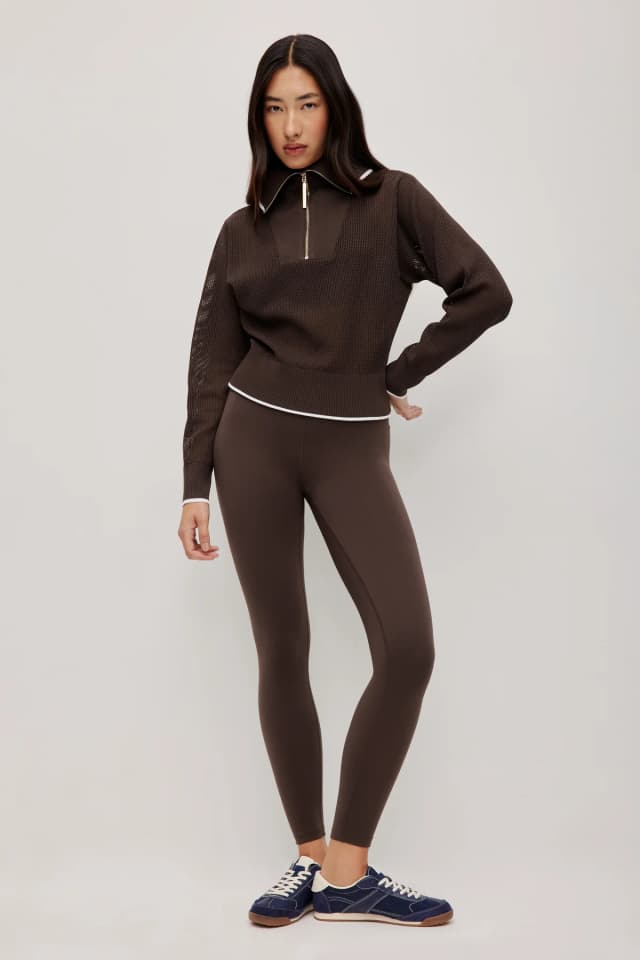 Athletica 1/4 Zip Knit Jumper in CHOCOLATE, image 1 of 1 from Aje