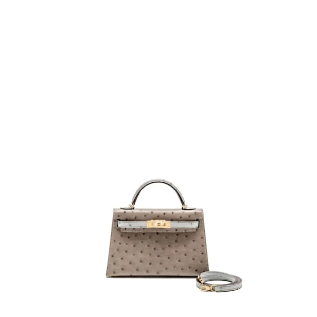 Hermès Mini Kelly II special order ostrich gris tourterelle / blue glacier LGHW stamp K in Blue Ostrich from EMIER, photo 1 of 1