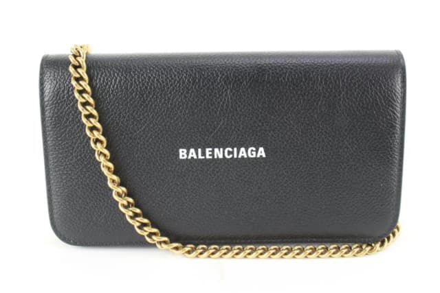 Balenciaga Black Leather Classic Logo Wallet on Chain Gold Chain in Black Leather from Bagriculture, photo 1 of 1
