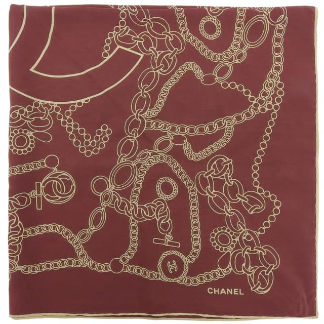 Chanel CC Monogram Chain Pattern Scarf Bordeaux from VINTAGE QOO TOKYO, photo 1 of 1