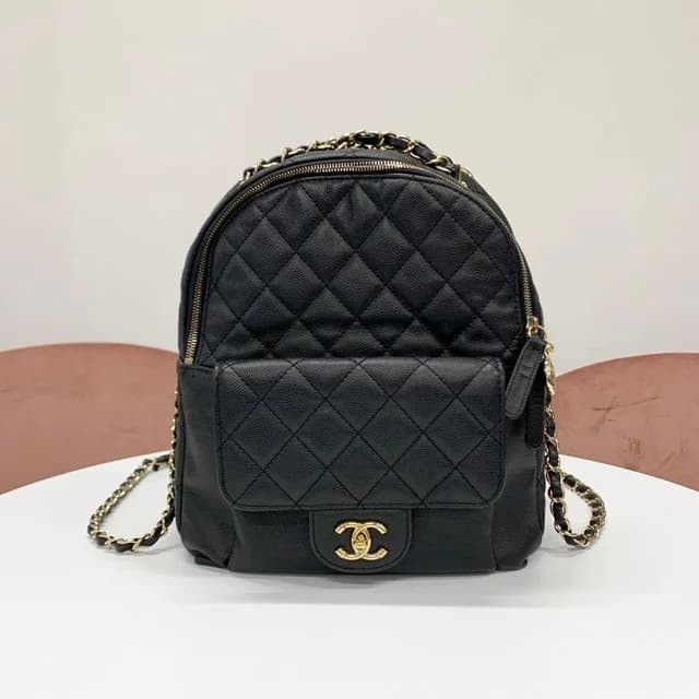 Chanel Quilted Caviar Leather CC Logo Turnlock Backpack in Caviar leather from The Reluxe, photo 1 of 1