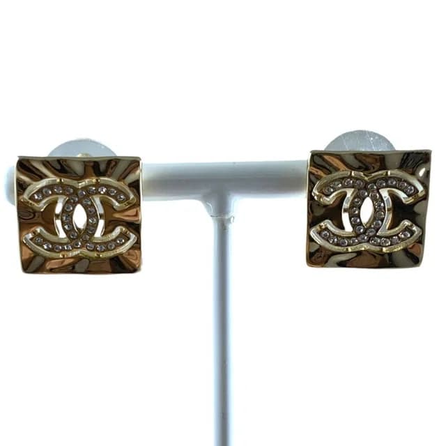 Chanel Earrings CC Logo Square Rhinestone Champagne Gold in Gold from The Reluxe, photo 1 of 1