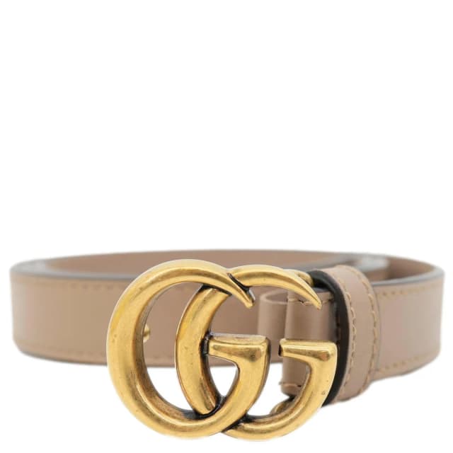 Gucci Women's Slim Double G Leather Belt 409417 Size 85.34 Porcelain Rose in Pink Leather from Dallas Designer Handbags, photo 1 of 1