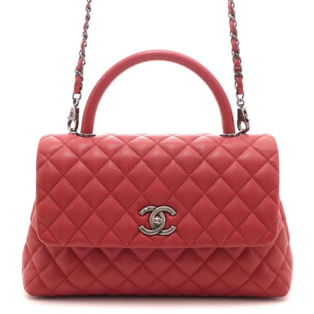Chanel Quilted Top Handle Flap Bag Large Red Silver Handbag Caviar Leather in Red Caviar leather from The Reluxe, photo 1 of 1
