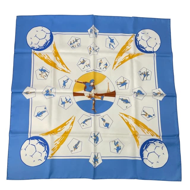 Hermès Scarf Silk Carre 90 Vive Les Champions! Viva Soccer Blue in Blue Silk from The Reluxe, photo 1 of 1