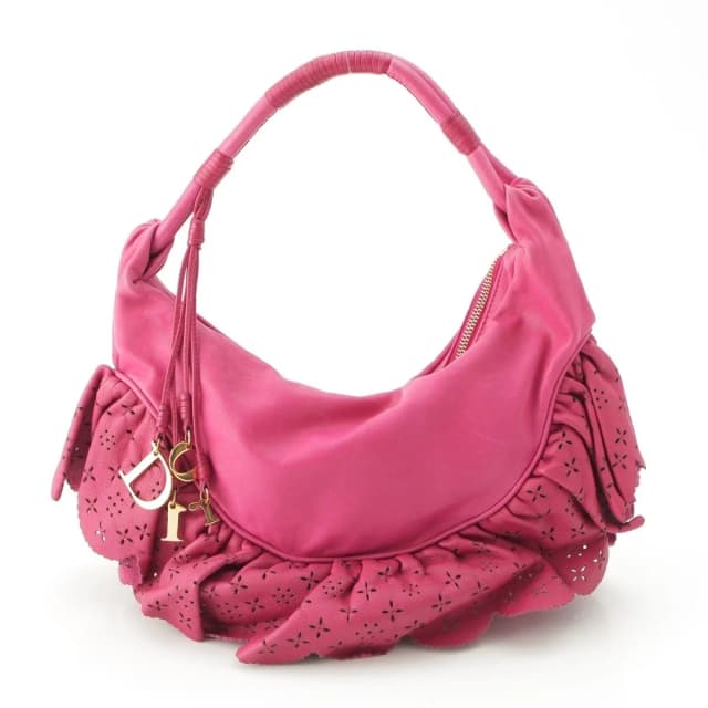 Dior Gypsy Leather Ruffle Hobo Shoulder Handbag Fuchsia Pink in Pink Leather from The Reluxe, photo 1 of 1