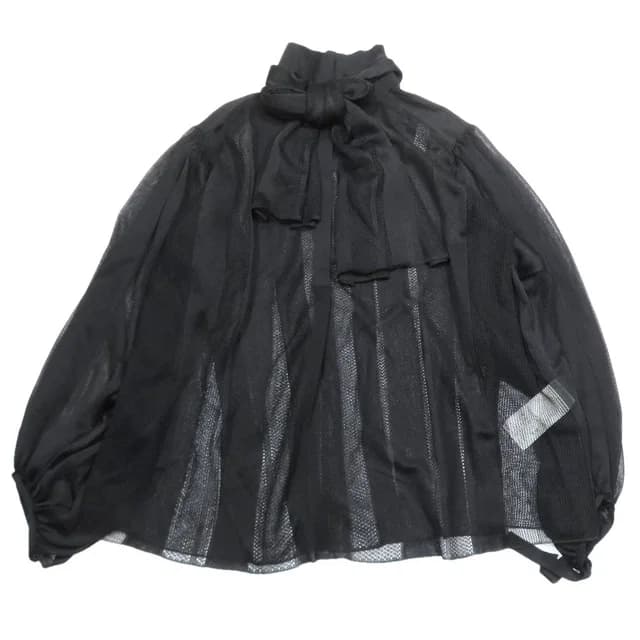 Louis Vuitton Ribbon Tie Mesh Sheer Shirt Long Sleeve Blouse Flare Top Black in Black from The Reluxe, photo 1 of 1