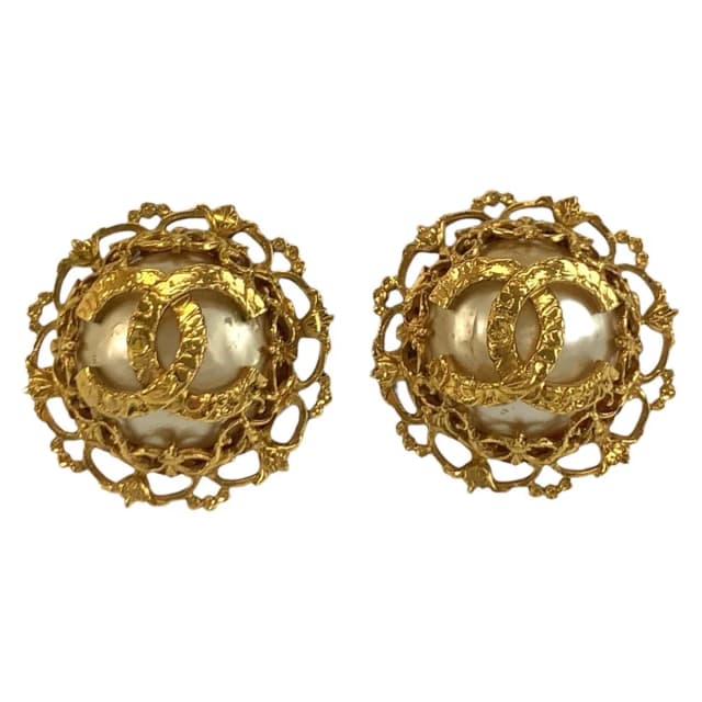 Chanel Vintage CC Logo Gold Plated Faux Pearl Earrings in Gold from The Reluxe, photo 1 of 1