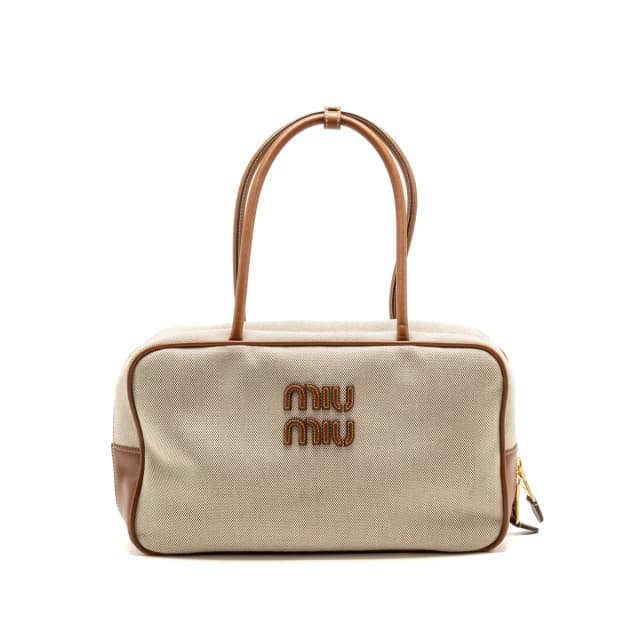 Miu Miu Large Beau Bag Canvas/Leather Beige/Brandy GHW in Beige Canvas from EMIER, photo 1 of 1