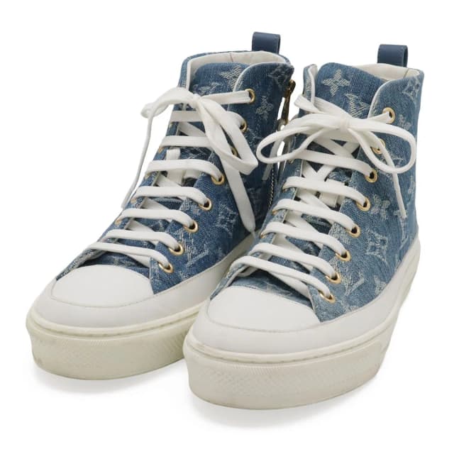 Louis Vuitton Monogram Denim Stella Line High Top Sneakers Blue White in White Denim from The Reluxe, photo 1 of 1