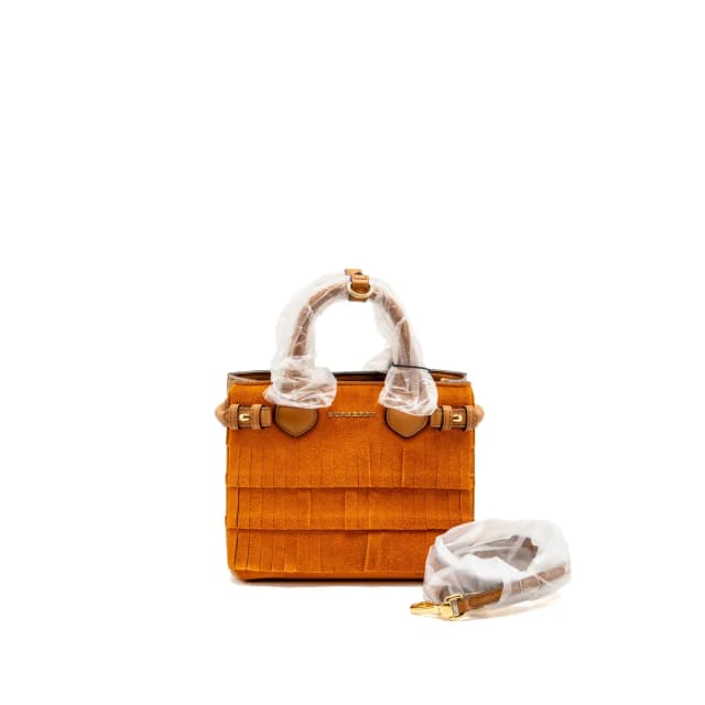 Burberry The Mini Banner Tote Bag Fringe Suede Caramel/Multicolour GHW in Suede from EMIER, photo 1 of 1