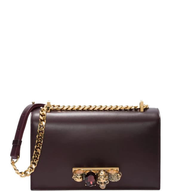 Alexander McQueen Jewelled Knuckle Satchel Smooth, Dark Purple/Gold, image 1 of 1 from Cultstatus