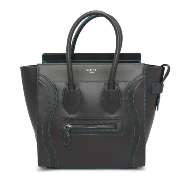 Celine Smooth Calfskin Debossed Micro Luggage Tote in Grey & Turquoise Calfskin from Blue Spinach, photo 1 of 1