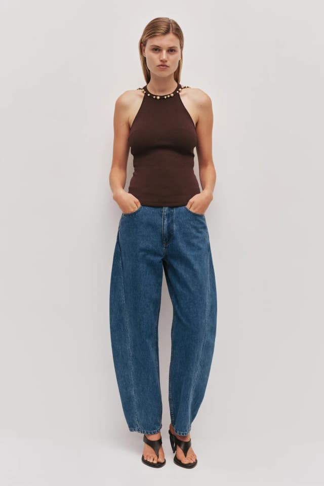 AJE Baroque Knit Tank in CHOCOLATE, image 1 of 1 from Aje