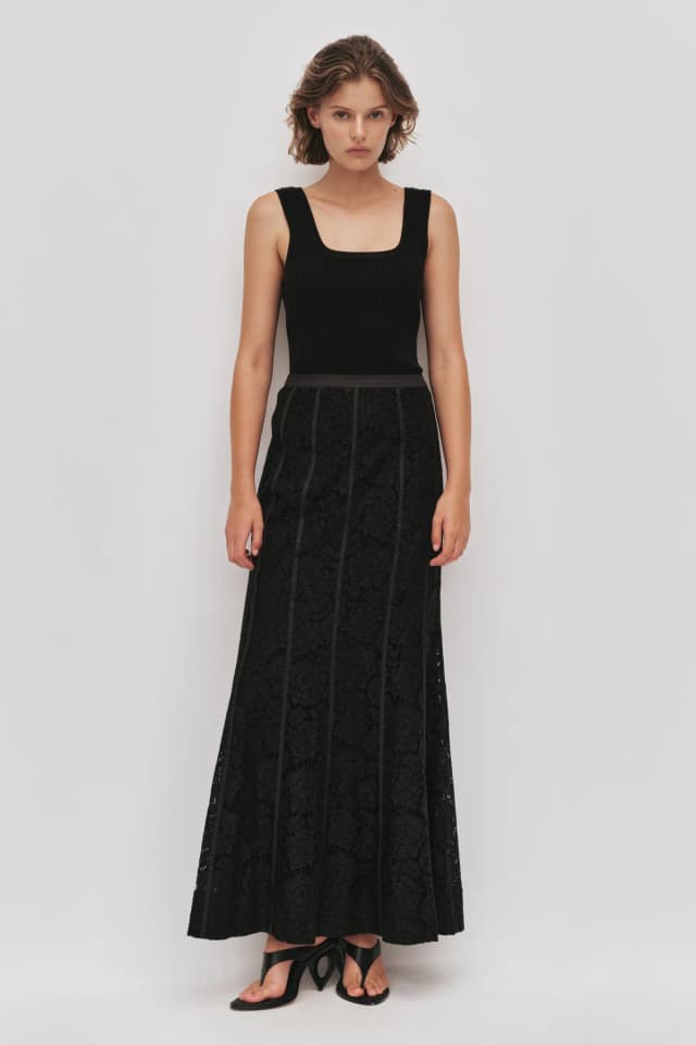 AJE Mystic Lace Midi Skirt in BLACK, image 1 of 1 from Aje