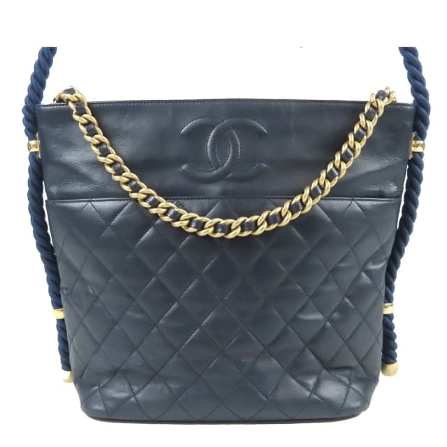 Chanel Quilted Rope Handle Navy Gold Leather 2-Way Tote Shoulder Bag in Navy Leather from The Reluxe, photo 1 of 1