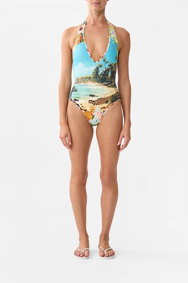 Camilla eBoutique REVERSIBLE BIND EDGE V NECK HALTER ONE PIECE BATHING BOMBSHELL, image 1 of 1 from CAMILLA