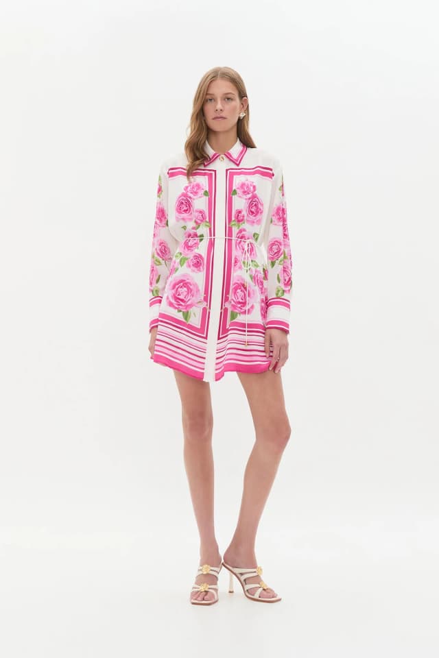AJE Secret Border Silk Mini Dress in SOFT ROSE LIGHT, image 1 of 1 from Aje