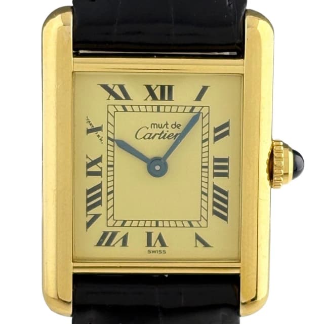 Cartier Must Tank SM Vermeil Watch 925 Sterling Silver Leather Quartz Yellow in Yellow Leather from The Reluxe, photo 1 of 1