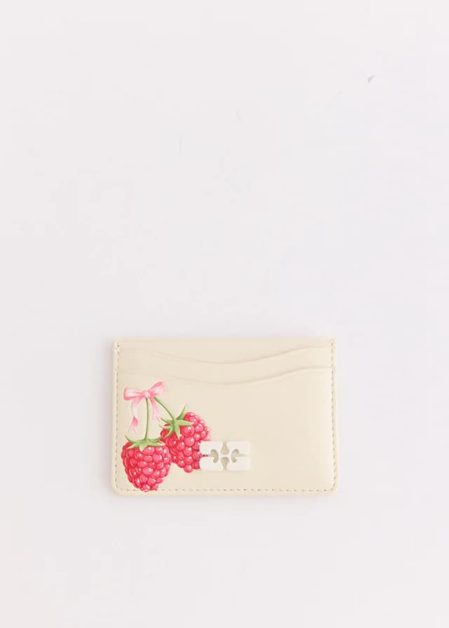 Ganni Bou Card Holder Raspberry Print in Egret 135, image 1 of 1 from Incu