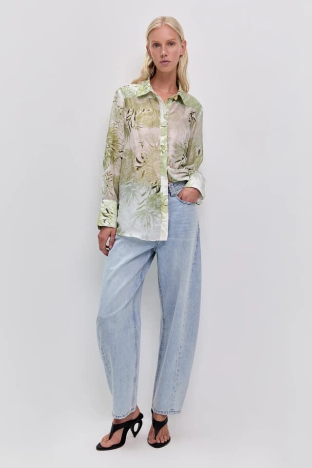 AJE Reflector Shirt in OLIVE NATIVE FLORAL, image 1 of 1 from Aje