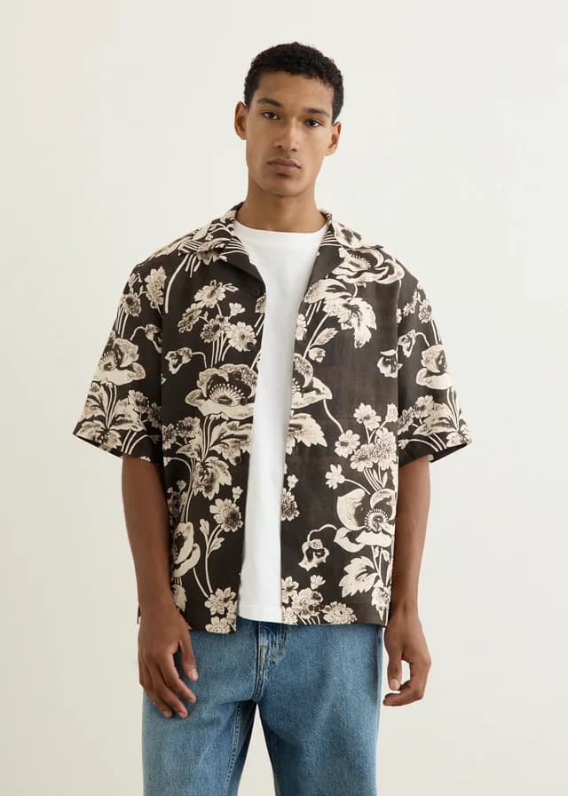 Commas Painted Peonies Bowling Shirt in Black, image 1 of 1 from Incu