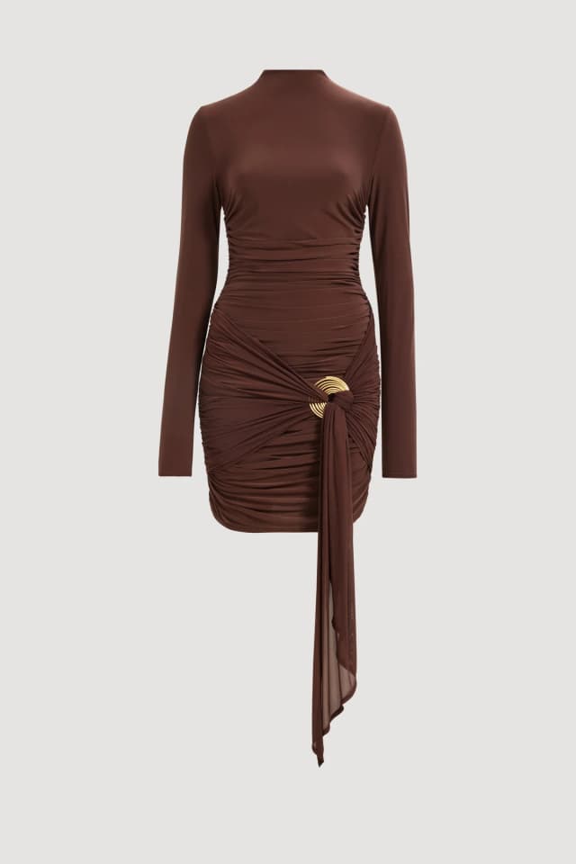AJE Selah Jersey Mini Dress in DARK CHOCOLATE, image 1 of 1 from Aje