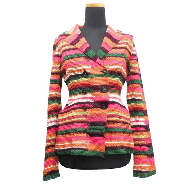 Dior Linen Cotton Knit Double Jacket Blue Cardigan Pink Multi in Blue Leather from The Reluxe, photo 1 of 1