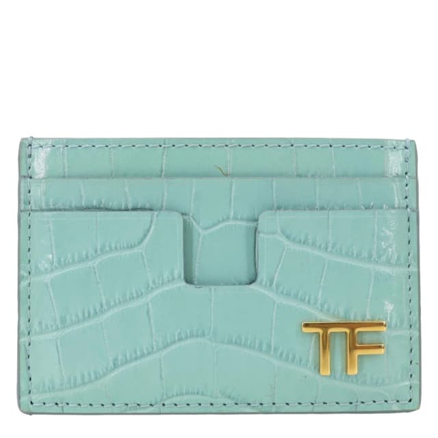 Tom Ford Croc Embossed Card Holder Light Blue in Blue Crocodile from Dallas Designer Handbags, photo 1 of 1