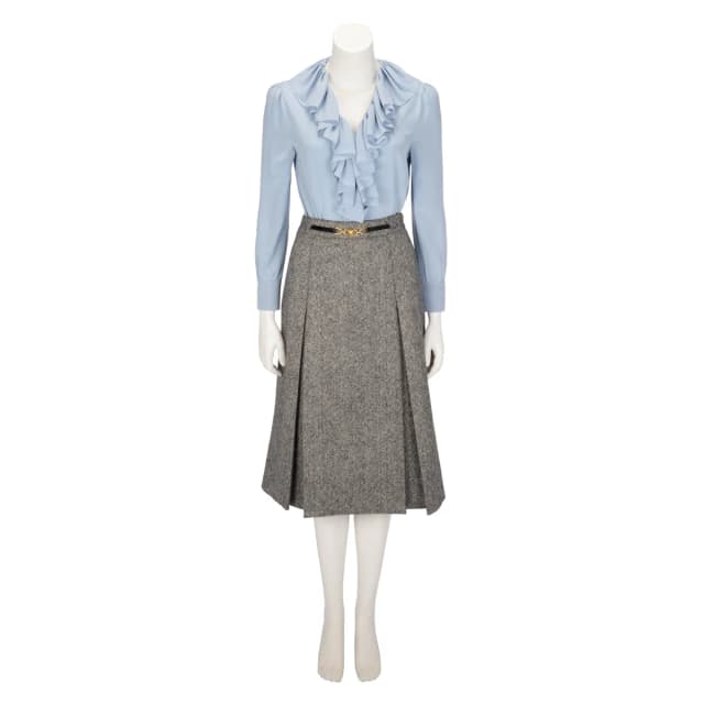 Celine Wool Tweed Buckle Detail Pleated Skirt FR 36 in Black & White Tweed from Blue Spinach, photo 1 of 1