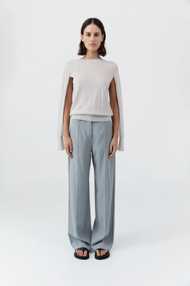 St Agni Merino Wool Slit Sleeve Sweater - Light Grey Marle, image 1 of 1 from St. Agni
