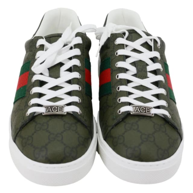 Gucci Ace Web GG Supreme Canvas Sneakers Deep Green 760775 Size 8.5 in Green Canvas from Dallas Designer Handbags, photo 1 of 1