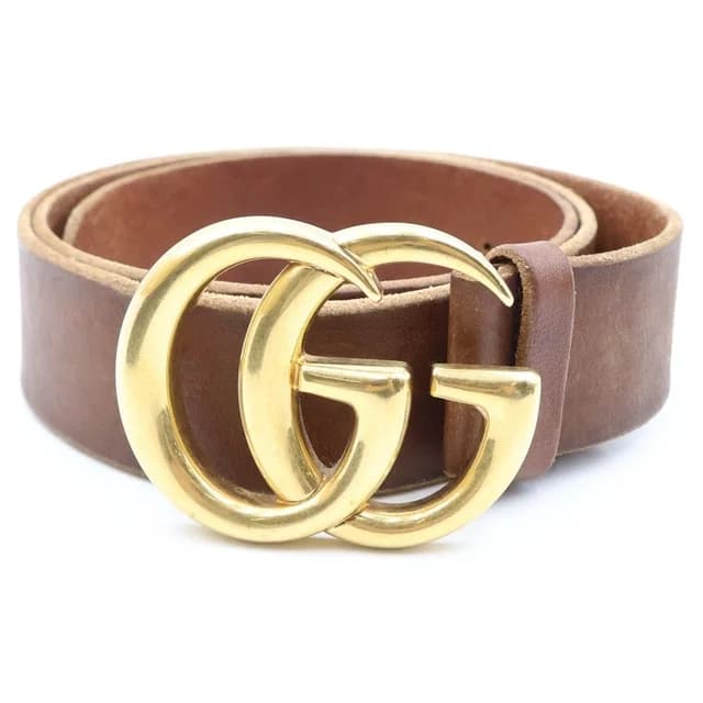 Gucci GG Marmont Leather Belt Gold Brown in Brown Leather from The Reluxe, photo 1 of 1