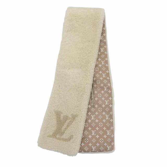 Monogram Shearling Scarf LV Logo Beige in Beige Silk from The Reluxe, photo 1 of 1