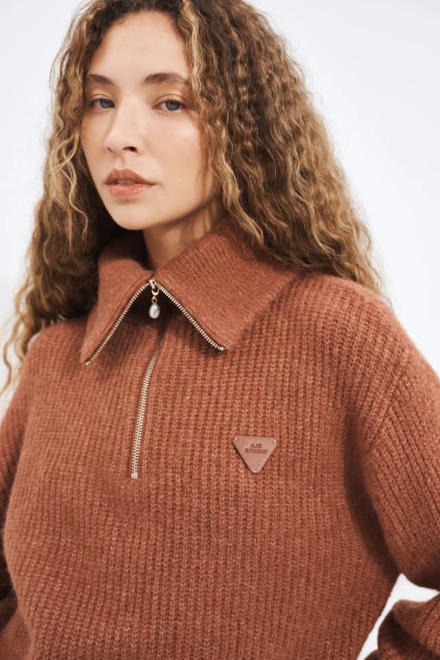 Aje Studio Thea 1/4 Zip Jumper in COPPER, image 1 of 1 from Aje