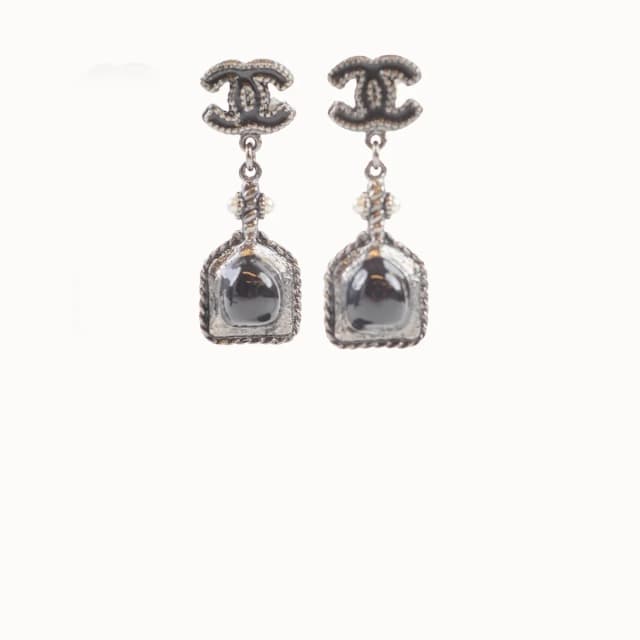Chanel Enamel CC Drop Stud Earrings in Black from The Purse Affair, photo 1 of 1